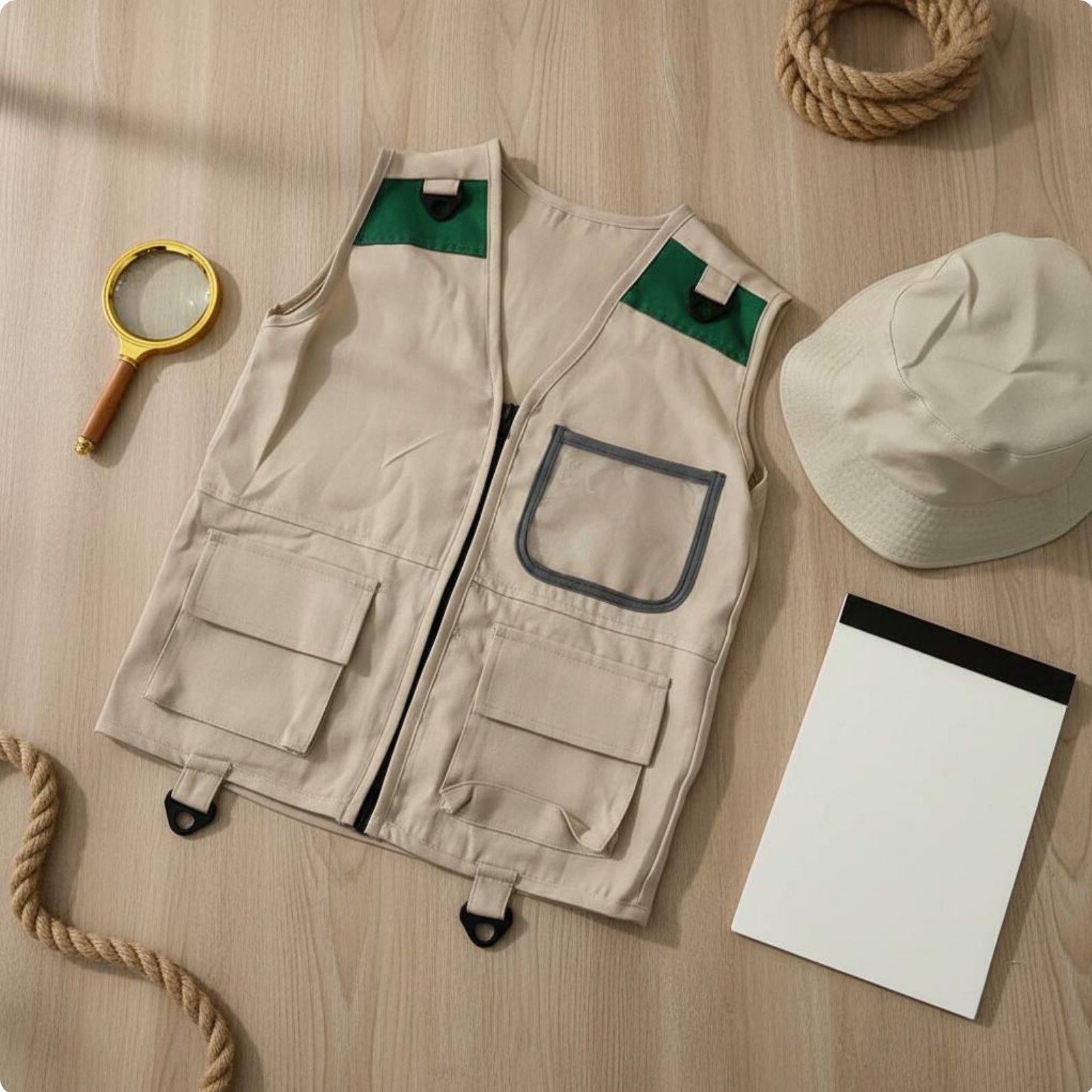Outdoor Adventure Kids Party - Conjunto de colete e chapéu para